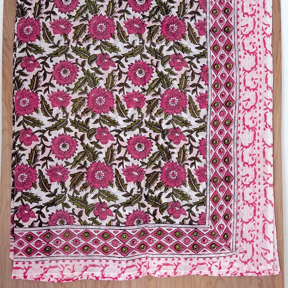 100% Cotton Hand Block Print Sarong Scarf Swim Coverup (22R)